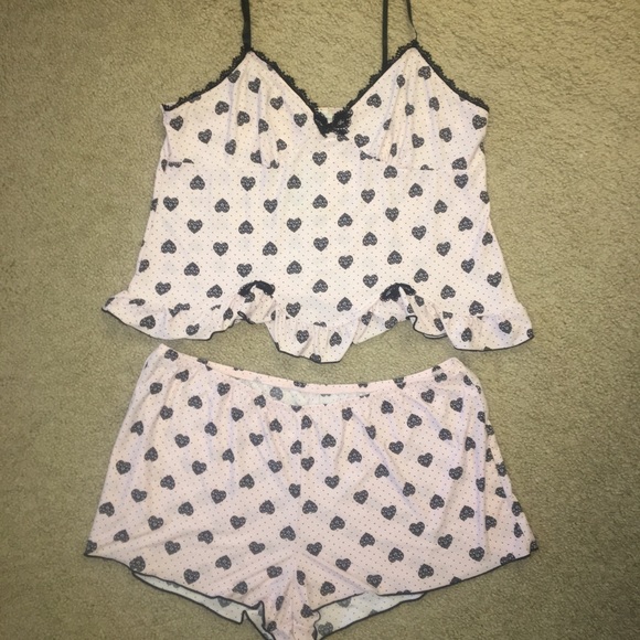Other - 2 piece pj set in pink with black hearts